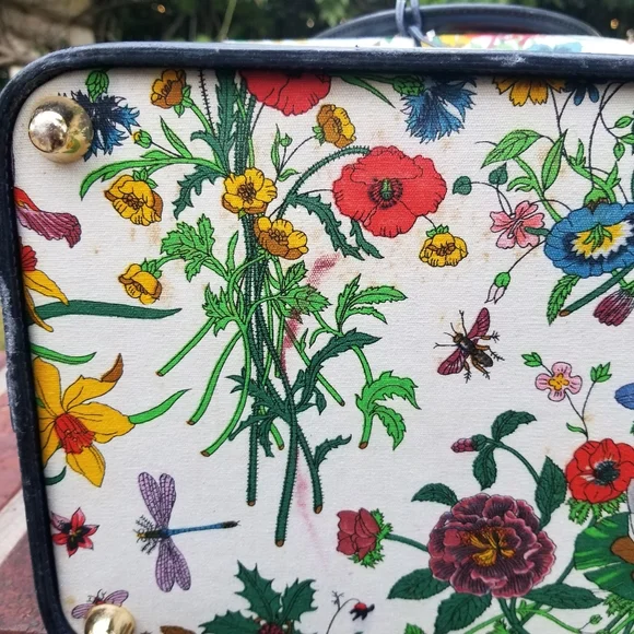 Vintage Rare Gucci White Flora Train case style Boston Vanity handbag - Picture 10 of 16